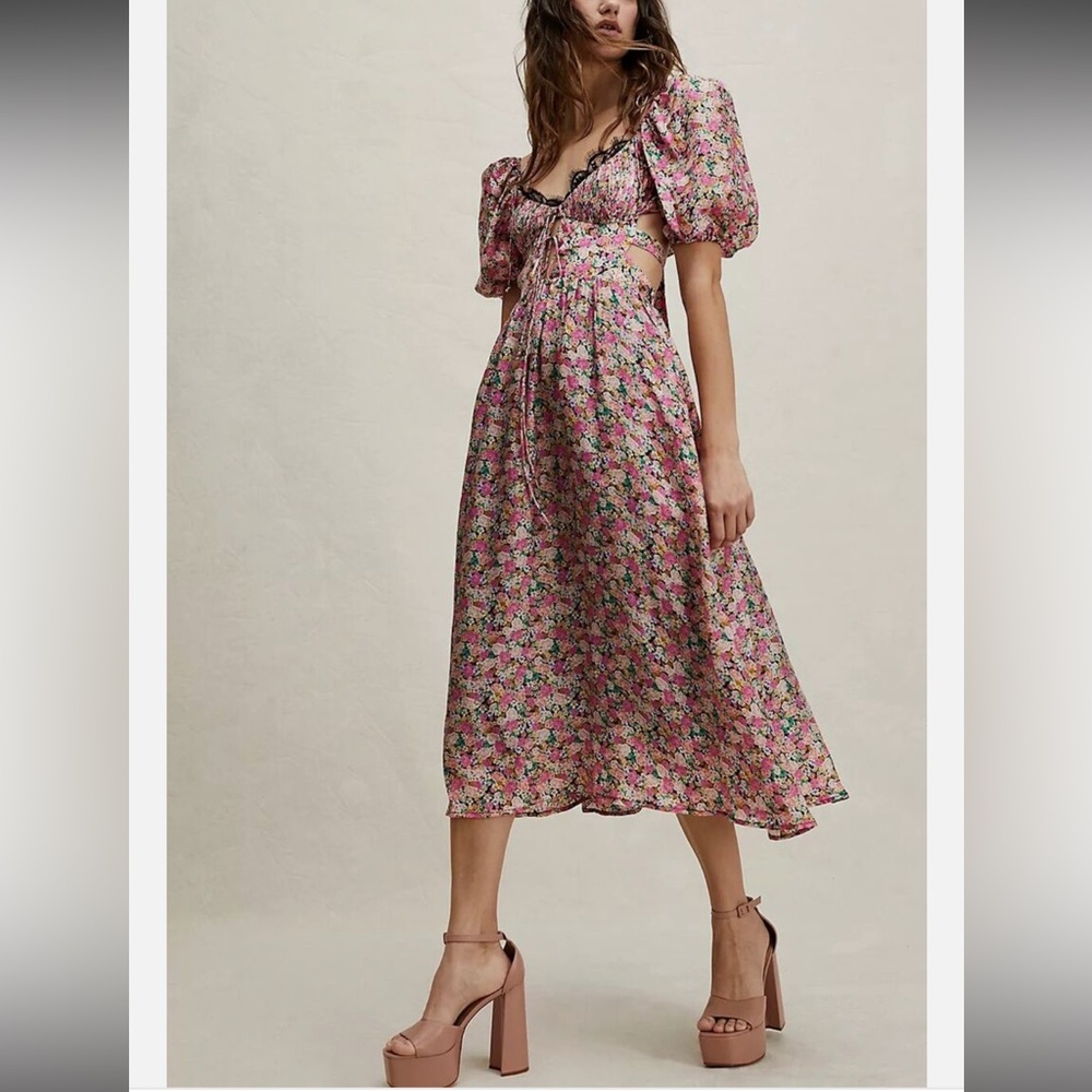 NWT For Love And Lemons Isadora Puff Sleeve Maxi Dress Small